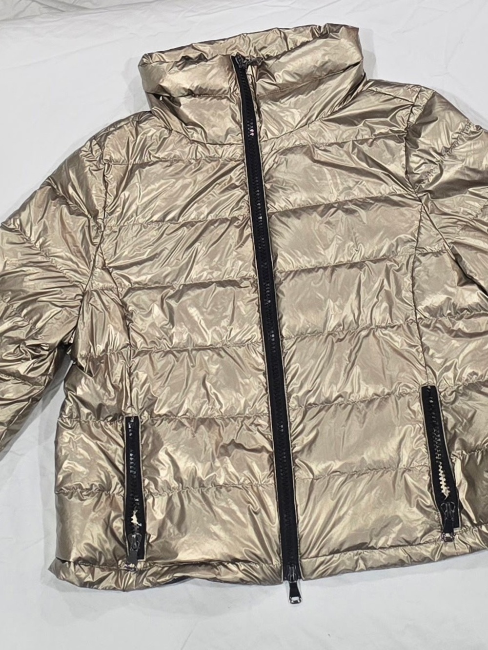 Women’s Metallic Puffer Jacket in Champagne - Lightweight Winter Coat